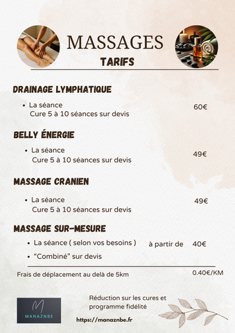 tarifs massages